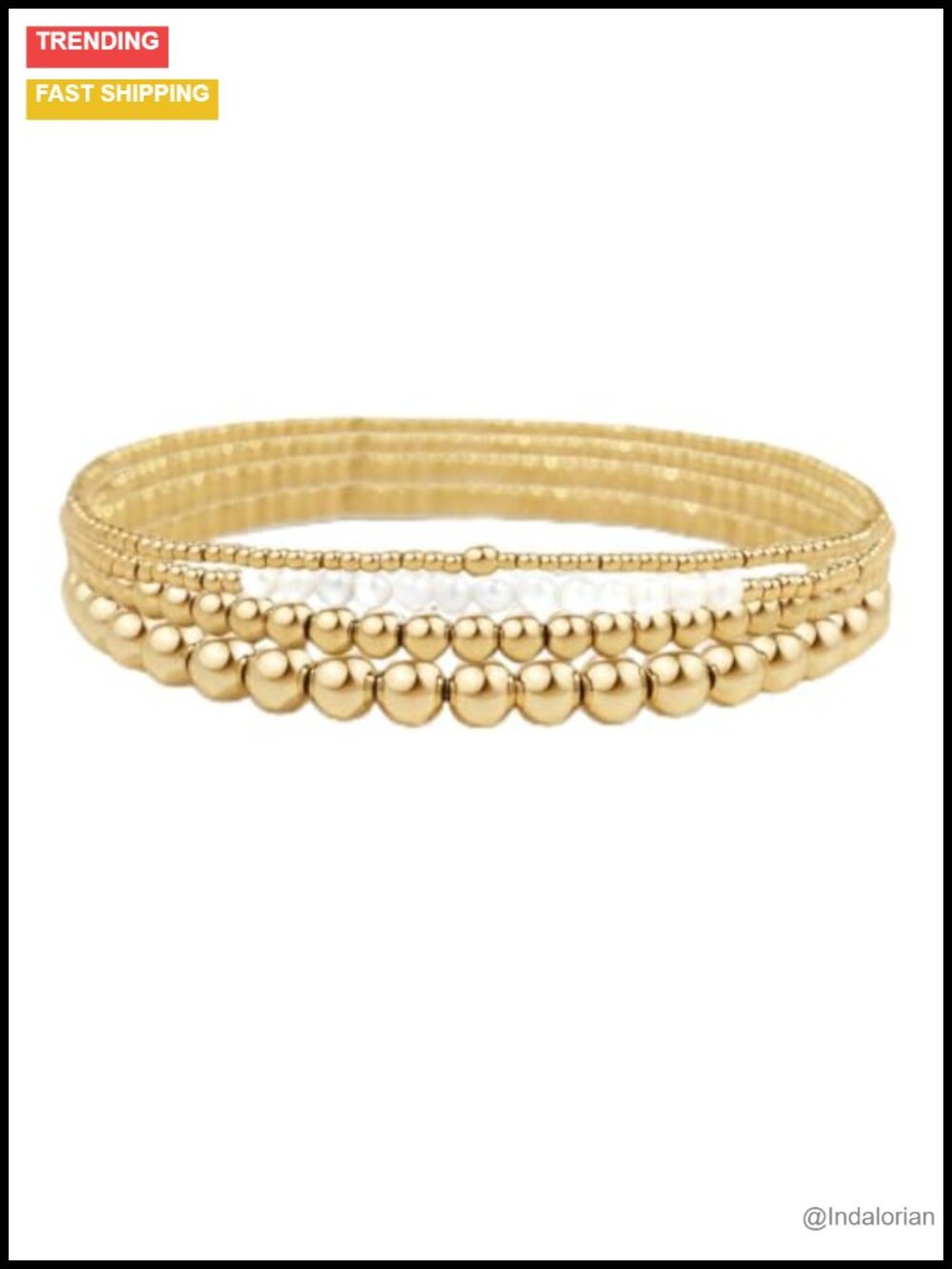 Freshwater Pearl & Gold Bracelet Stacking Set Stretch